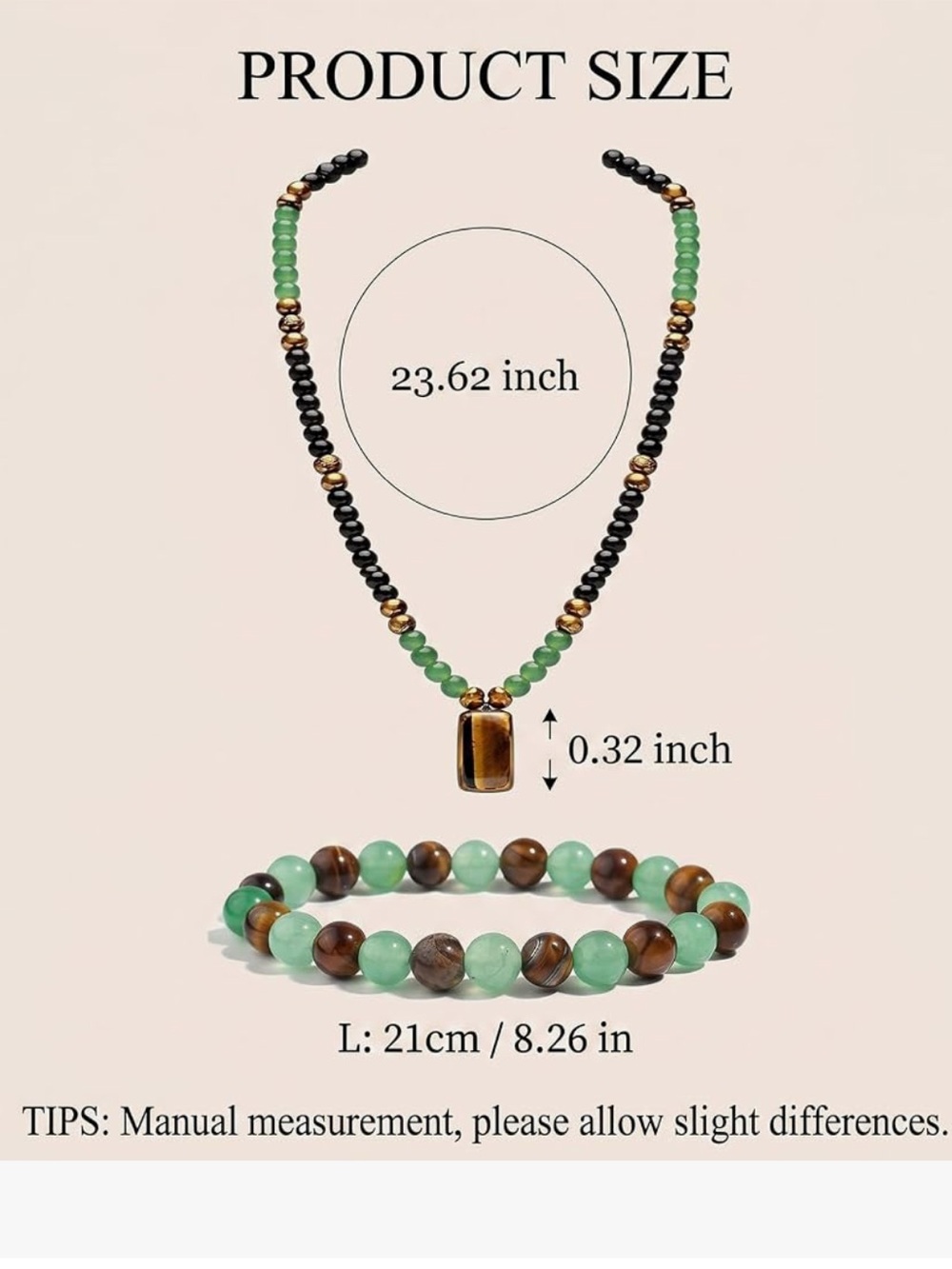 #2574**Green and Black Beaded Necklace and Bracelet Set with Gold Accents - Picture 4 of 17